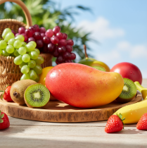 Artículo Mango artificial rojo, amarillo chupete de comida realista 15 cm