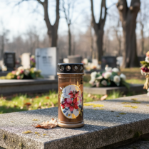 Artículo Velas para tumbas marrones, velas para tumbas con flores, Ø7,5 cm, alto 16,5 cm, 6 unidades