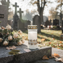 Artículo Velas graves rosas blancas luz de luto luz conmemorativa Ø7cm H18cm 90h 2ud