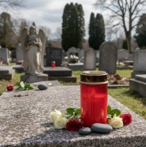 Artículo Lámpara de tumba LED con temporizador, vela de cementerio para batería, color rojo, 12,5 cm de alto.