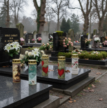 Artículo Vela funeraria con motivo, decoración para funerales, Ø6cm H17cm, 6 unidades