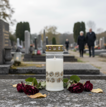 Artículo Vela grave rosas blancas luz de luto dorada Ø7cm H18cm 77h