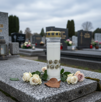 Artículo Vela de luto con rosas blancas y doradas, Ø7 cm, 23,5 cm, 100 h, 2 unidades