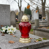 Artículo Farol de cristal con forma de corazón, color rojo, Ø10,5 cm, altura 25,5 cm