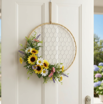 Artículo Anillo decorativo de metal Ø38cm, decoración colgante, rafia, plata, natural, decoración de pared boho, decoración versátil, 4 piezas