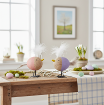 Artículo Pájaro decorativo de madera con plumas y cuerpo colorido para decoración de mesa, 10 cm, 6 piezas