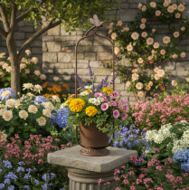 Artículo Macetero vintage con enrejado, diseño de libélula, metal, Ø16/H62cm