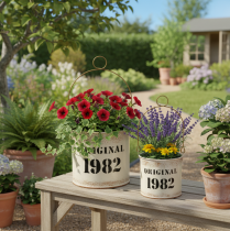 Artículo Cubo decorativo con asa “Original 1982” Crema Ø12/10cm Juego de 2 piezas