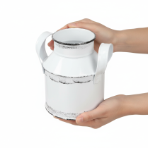 Artículo Jarra decorativa de metal con asas, blanca y negra, 13 cm de alto, 2 piezas