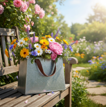 Artículo Bolsa decorativa, plateada, blanca, marrón, metal, maceta, 22 cm de largo, 2 unidades