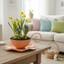 Artículo Taza decorativa de metal, color naranja, Ø11,5 cm, H6 cm, con platillo, 2 unidades.