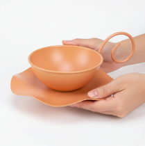 Artículo Taza decorativa de metal, color naranja, Ø11,5 cm, H6 cm, con platillo, 2 unidades.