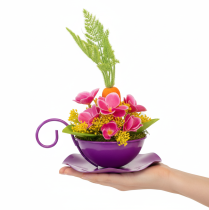 Artículo Taza decorativa de metal Ø16cm H9cm, taza de té con platillo, color morado, 2 piezas