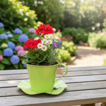 Artículo Tazas de té decorativas de metal con plato, color verde claro, Ø12 cm, H10 cm, 8 unidades.