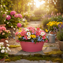 Artículo Bol de metal rosa con asas, redondo, Ø33,5 cm