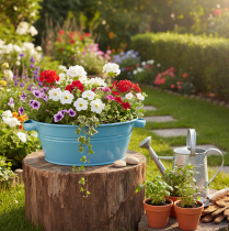 Artículo Bol redondo con asa, bol decorativo, bol para flores, azul, Ø33,5 cm