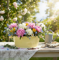 Artículo Bol decorativo de metal, verde amarillento, con asa, Ø33,5 cm.