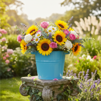 Artículo Maceta/jardinera decorativa de metal en color azul, 31 cm x 26 cm x 21,5 cm.