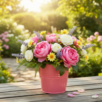 Artículo Maceta de metal con asa rosa, 16x17,5x16 cm, 2 unidades.