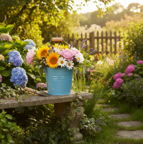 Artículo Cubo decorativo, metal, asa de madera, maceta, azul, 16 cm de alto, 2 piezas