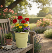 Artículo Cubo/maceta de metal en color amarillo verdoso, 26x22,5x23 cm, 6 l