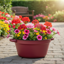 Artículo Cubo metálico con asas, maceta decorativa para plantar, rojo, Ø20,5 cm, H10,5 cm