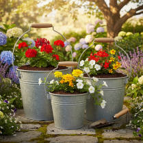 Artículo Cubo decorativo de metal oxidado vintage Ø15/17,5/22cm juego de 3