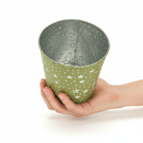 Artículo Maceta verde plateada, maceta de metal con estrellas, Ø14cm