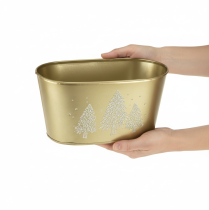 Artículo Bol ovalado decorativo con forma de árbol de Navidad, maceta, color dorado, 24 × 13 × 12,5 cm.
