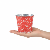 Artículo Mini maceta roja y blanca, diseño floral, metal, Ø10,5 cm H10,5 cm