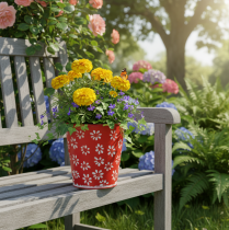 Artículo Maceta floral roja y blanca, de metal, Ø12,5 cm, H11,5 cm