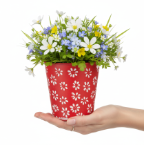 Artículo Maceta floral roja y blanca, de metal, Ø12,5 cm, H11,5 cm