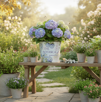 Artículo Maceta/jardinera pequeña de metal para hortensias, Ø17,5 cm H16 cm