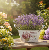 Artículo Bol ovalado de metal para flores con asas, color lavanda, 32×15×15 cm