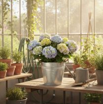 Artículo Maceta metálica con asas, cubo decorativo, Ø16cm H15cm