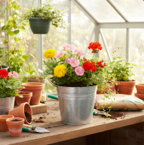 Artículo Maceta metálica con asas, cubo decorativo, Ø16cm H15cm