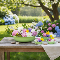 Artículo Bol decorativo de metal, verde, con aspecto esmaltado, Ø29cm