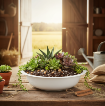 Artículo Bol de metal blanco, con aspecto esmaltado, Ø36cm, H9,5cm