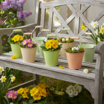 Artículo Cubo con asa, maceta de metal color prímula, pastel, 11,5 × 8,5 cm, 8 unidades