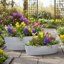 Artículo Bol ovalado de metal en blanco y plata, 32,5 cm/37 cm, juego de 2.