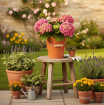 Artículo Cubo/maceta decorativo de metal, color marrón anaranjado, Ø22cm, H21.5cm, 6L