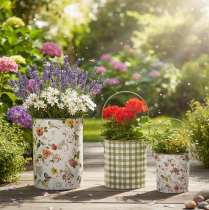 Artículo Macetas decorativas de metal estilo vintage, Ø18/15/12 cm, juego de 3