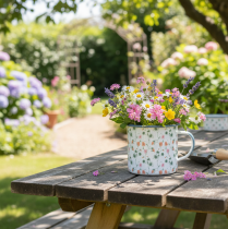 Artículo Maceta esmaltada, taza decorativa con motivos florales, Ø11cm