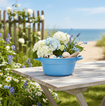 Artículo Bol/maceta decorativa, metal azul, estilo shabby chic, Ø17cm, H8.5cm