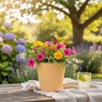 Artículo Maceta metálica, color naranja pastel, Ø13,5 cm, H12,5 cm