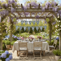 Artículo Guirnalda de banderines para decoración de cumpleaños, hecha de fieltro, gris y verde, 300 cm.