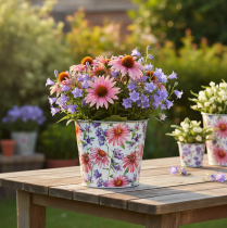 Artículo Maceta, decoración primaveral, jardinera, metal, Ø12cm, H10.5cm