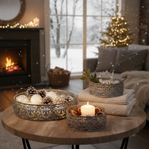 Artículo Bol decorativo de metal, diseño gris y blanco, Ø16/19,5/23,5 cm, juego de 3