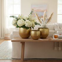 Artículo Jarrones decorativos de metal con aspecto de latón, Ø18/15/12,5 cm, juego de 3