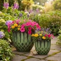 Artículo Maceta metálica vintage, verde, Ø14/12cm, juego de 2